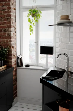 Hot By Rydéns Tischleuchte Metall Stoff 47 cm Chrom Schwarz E27 eckig