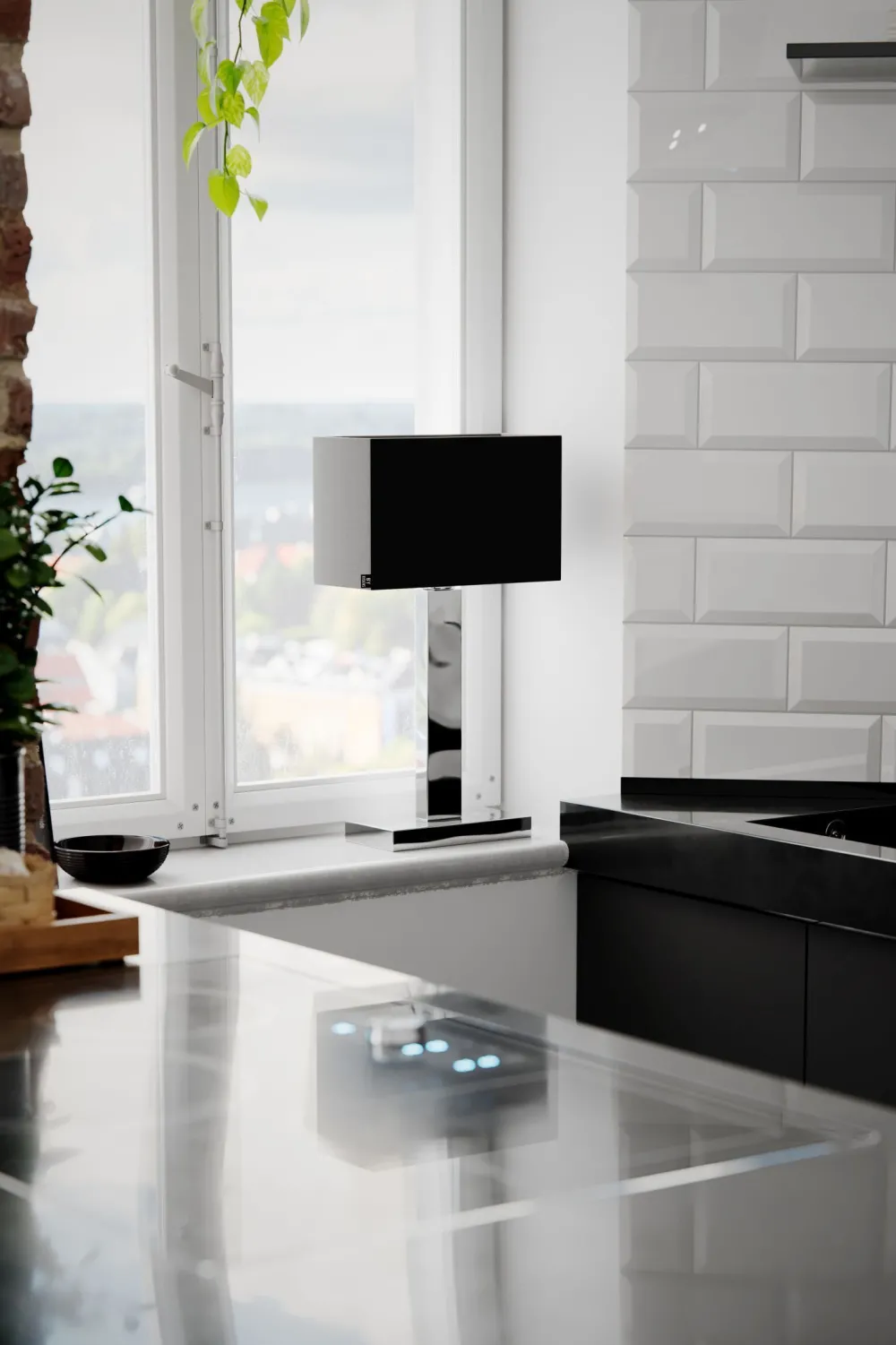 Hot By Rydéns Tischleuchte Metall Stoff 47 cm Chrom Schwarz E27 eckig