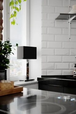 Hot By Rydéns Tischleuchte Metall Stoff 47 cm Chrom Schwarz E27 eckig