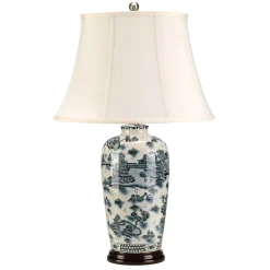 Elstead Tischleuchte Porzellan 73 cm Blau Weiß SIMONIA* Nachttischlampen|Stofflampen