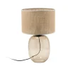 Sale TK Lighting Tischleuchte Rauchglas Stoff Braun H: 48 cm Ø 30 cm E27