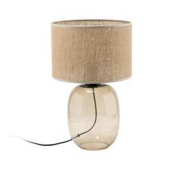 Sale TK Lighting Tischleuchte Rauchglas Stoff Braun H: 48 cm Ø 30 cm E27