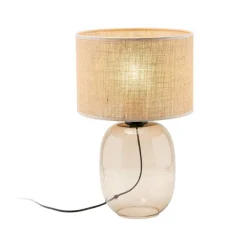 Sale TK Lighting Tischleuchte Rauchglas Stoff Braun H: 48 cm Ø 30 cm E27