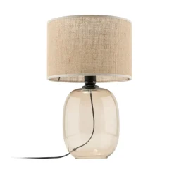 Sale TK Lighting Tischleuchte Rauchglas Stoff Braun H: 48 cm Ø 30 cm E27