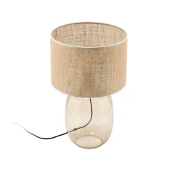 Sale TK Lighting Tischleuchte Rauchglas Stoff Braun H: 48 cm Ø 30 cm E27