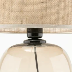 Sale TK Lighting Tischleuchte Rauchglas Stoff Braun H: 48 cm Ø 30 cm E27