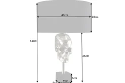 Invicta Interior Tischleuchte Silber Schwarz Totenkopf E27 Metall Stoff* Wohnzimmerlampen|Stofflampen