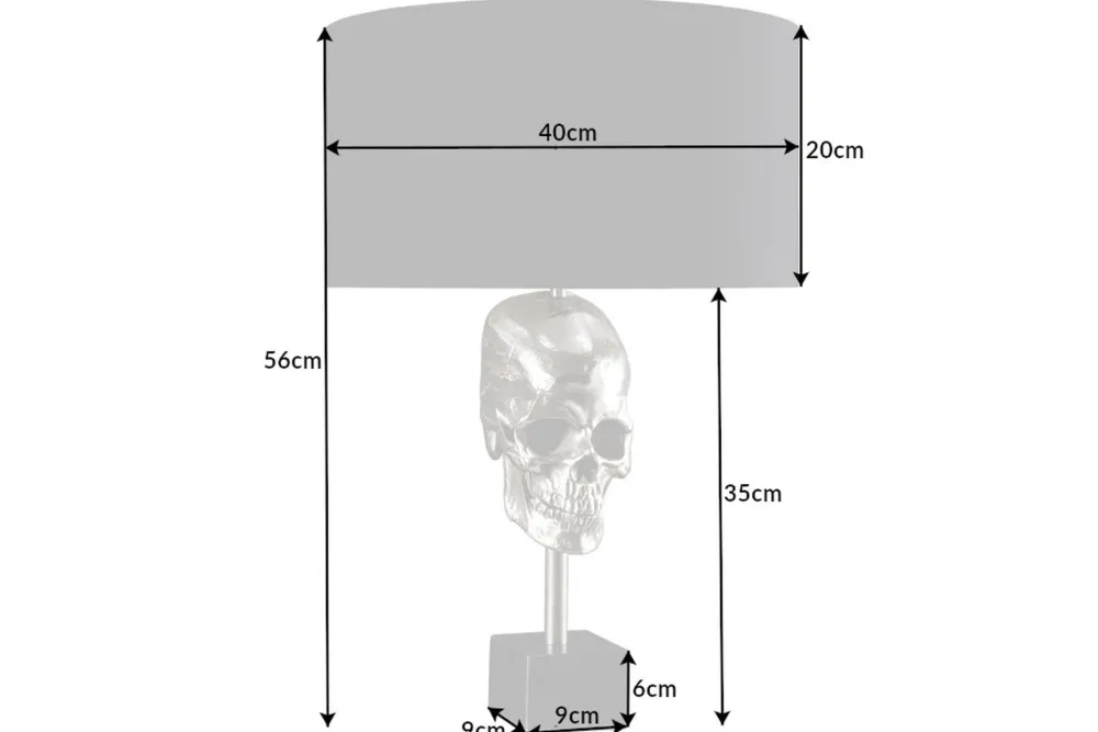 Invicta Interior Tischleuchte Silber Schwarz Totenkopf E27 Metall Stoff* Wohnzimmerlampen|Stofflampen