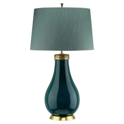 Elstead Tischleuchte Stoff Keramik E27 73,5 cm hoch Grün Blau