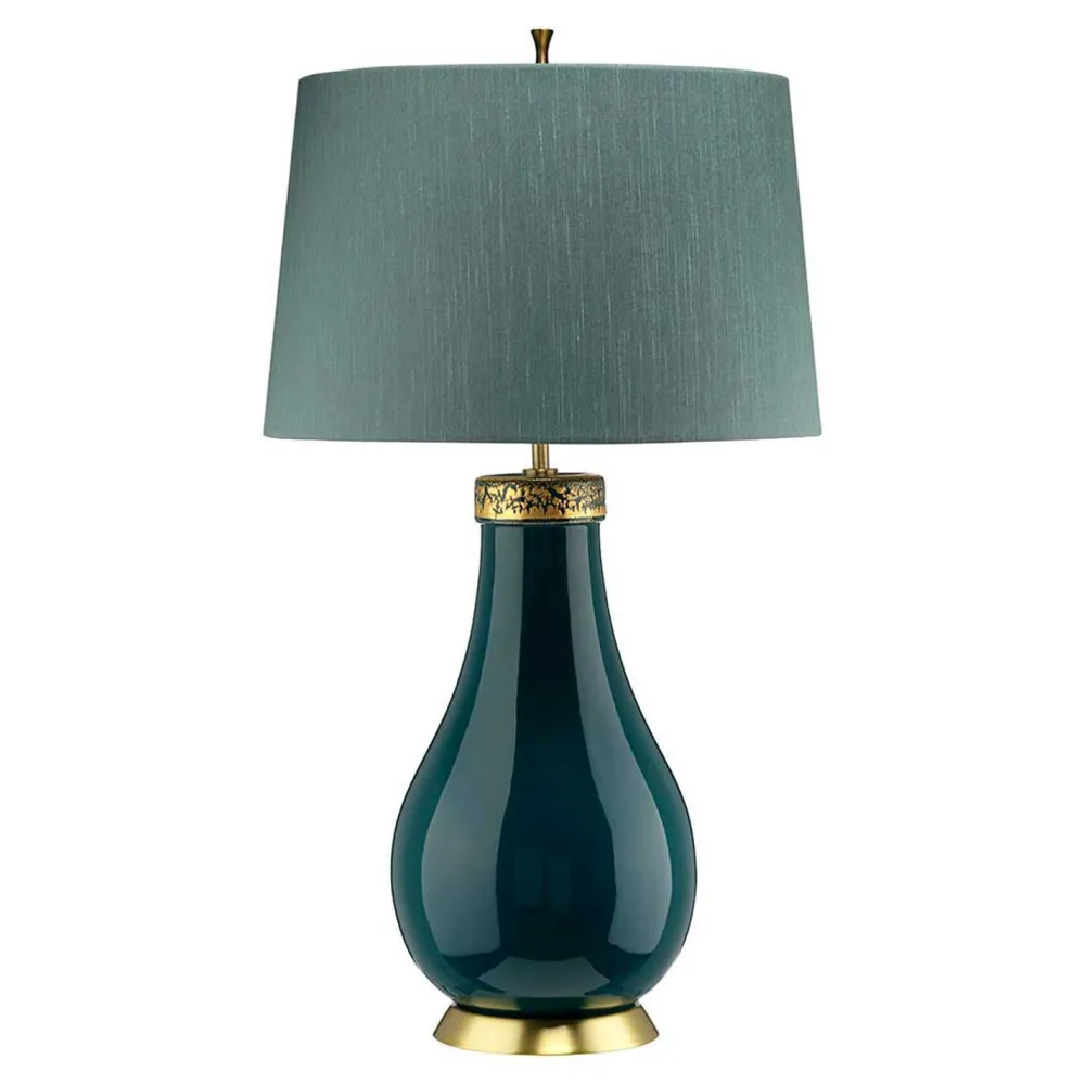 Elstead Tischleuchte Stoff Keramik E27 73,5 cm hoch Grün Blau