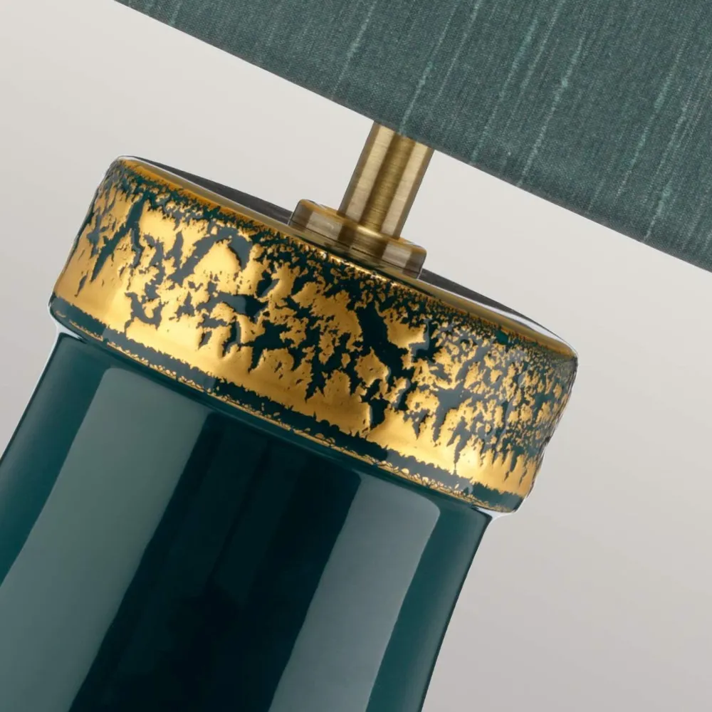 Elstead Tischleuchte Stoff Keramik E27 73,5 cm hoch Grün Blau