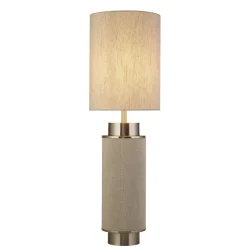 Searchlight Tischleuchte Stoff Metall 72 cm hoch Grau-Beige Nickel E27* Stofflampen|Schlafzimmer Lampen