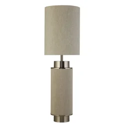 Searchlight Tischleuchte Stoff Metall 72 cm hoch Grau-Beige Nickel E27* Stofflampen|Schlafzimmer Lampen