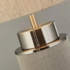 Searchlight Tischleuchte Stoff Metall 72 cm hoch Grau-Beige Nickel E27* Stofflampen|Schlafzimmer Lampen