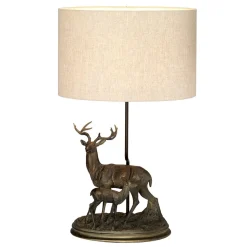 Online Elstead Tischleuchte Stoff Schirm Hirsch in Bronze Natur E27