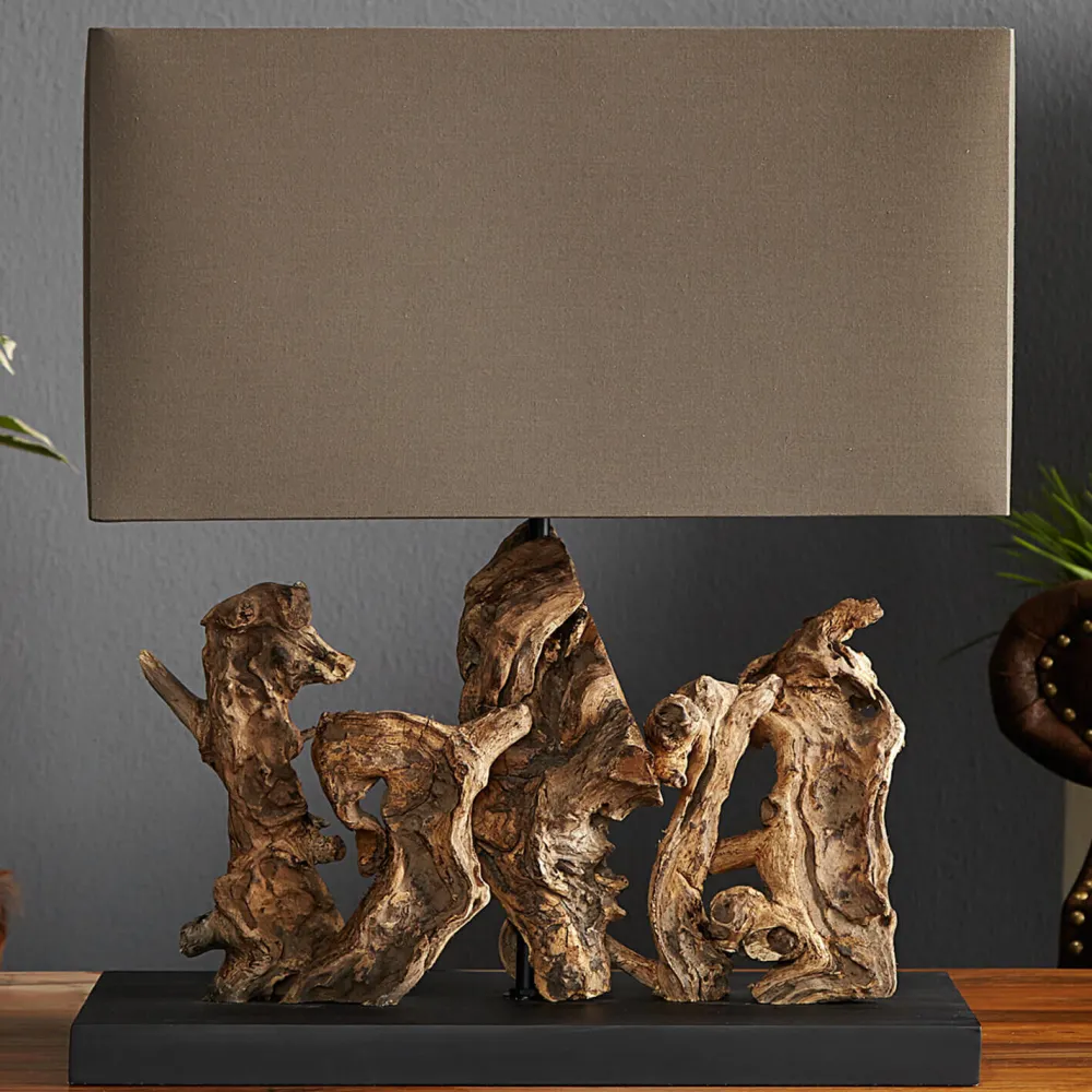 Invicta Interior Tischleuchte Treibholz Designerleuchte Modern 50cm* Nachttischlampen|Holzlampen