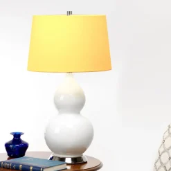 Best Elstead Tischleuchte Weiß Gelb Keramik Stoff E27 64 cm Retro WINTA