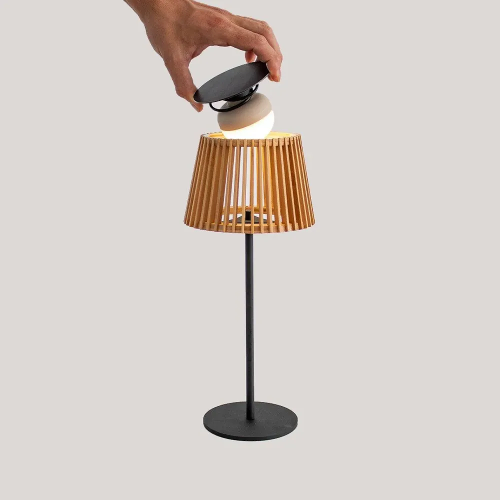 Sale Newgarden Tragbare LED Tischleuchte Solar Holz Metall 36 cm IP54 2700K