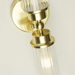 Searchlight Up Down Wandlampe in Messing Metall Glas IP44 H:37 cm* Glaslampen|Metall Lampen