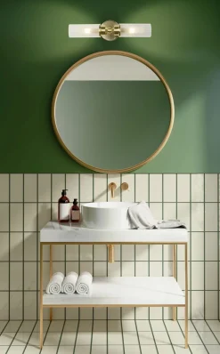 Searchlight Up Down Wandlampe in Messing Metall Glas IP44 H:37 cm* Glaslampen|Metall Lampen