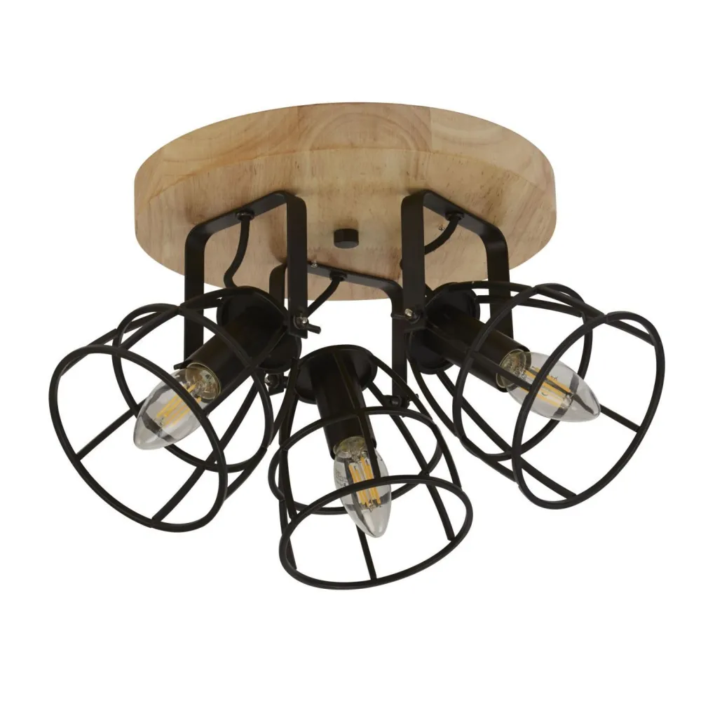 Searchlight Verstellbarer Deckenspot Holz Metall Ø38 cm 3-flammig* Bürolampen|Wohnzimmerlampen