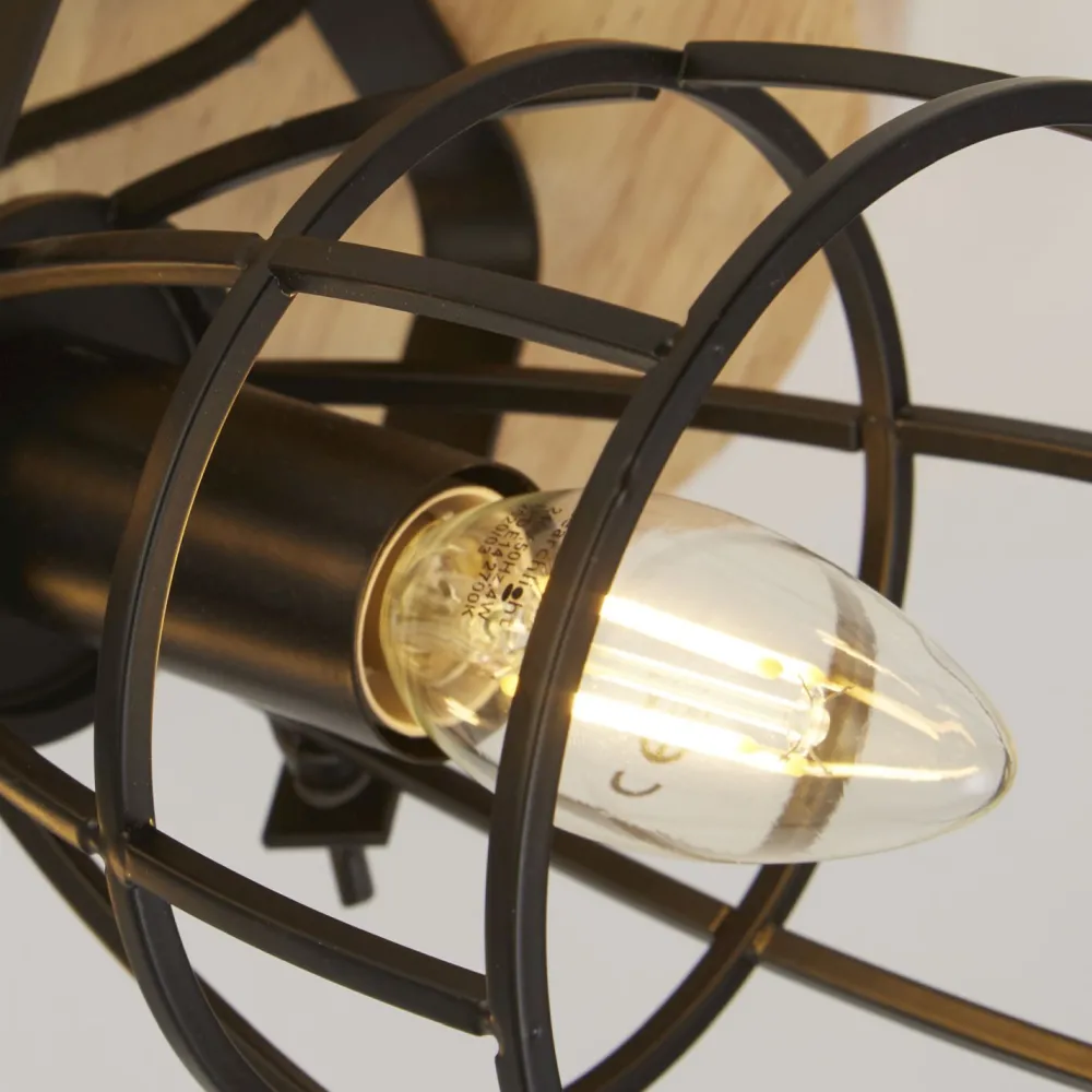 Searchlight Verstellbarer Deckenspot Holz Metall Ø38 cm 3-flammig* Bürolampen|Wohnzimmerlampen