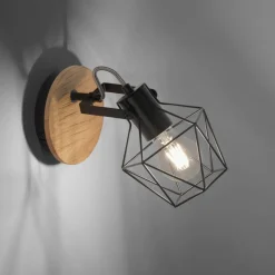 Just Light Verstellbarer Wandspot Holz Metall Schwarz E27 Vintage* Flurlampen|Bürolampen