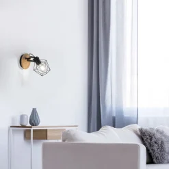 Just Light Verstellbarer Wandspot Holz Metall Schwarz E27 Vintage* Flurlampen|Bürolampen