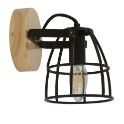 Searchlight Verstellbarer Wandstrahler Holz Metall E14 Drahtschirm* Bürolampen|Wohnzimmerlampen