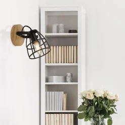 Searchlight Verstellbarer Wandstrahler Holz Metall E14 Drahtschirm* Bürolampen|Wohnzimmerlampen