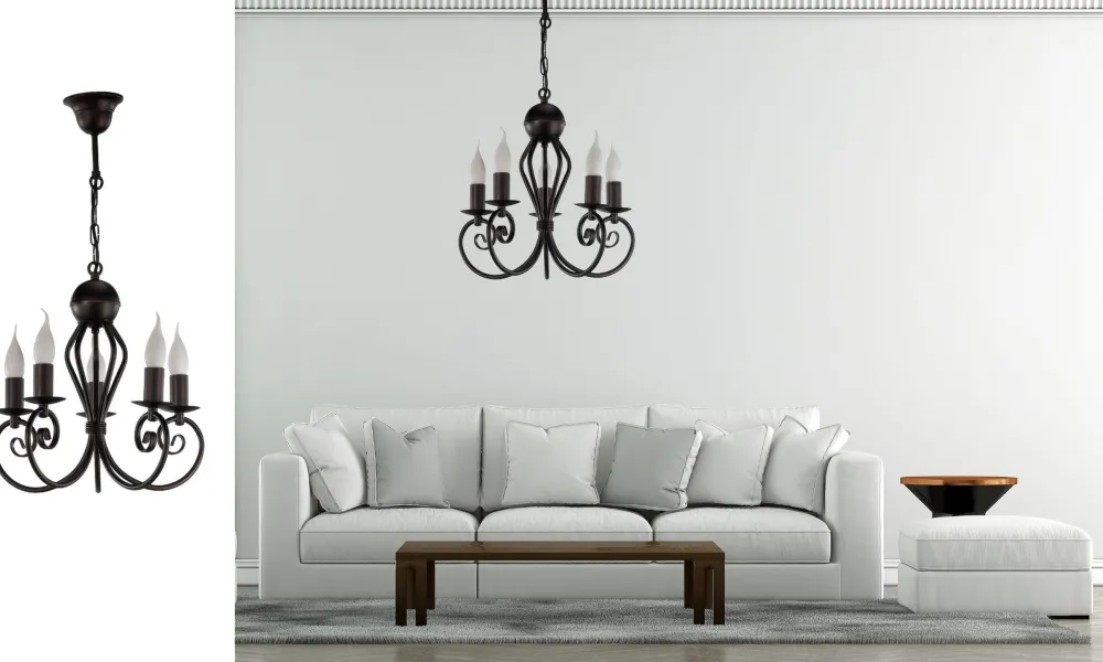 Belis Vintage Kronleuchter Schwarz E14 5-flammig Klassisch* Hängelampen|Bürolampen