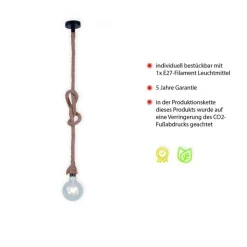 Clearance Just Light Vintage Pendelleuchte E27 bis 15 W Ø10 cm rund Tau Seil