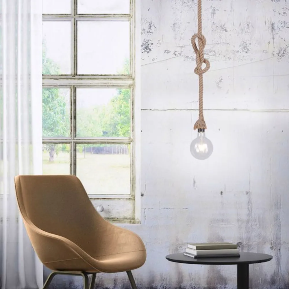 Clearance Just Light Vintage Pendelleuchte E27 bis 15 W Ø10 cm rund Tau Seil