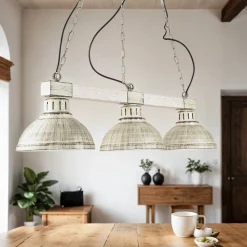 Outlet Luminex Vintage Pendelleuchte 3-flmg E27 Shabby Weiß HAKON