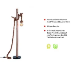 Just Light Vintage Stehleuchte E27 bis 15 W 150 cm Holz Tau Seil* Wohnzimmerlampen|Metall Lampen
