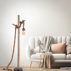 Just Light Vintage Stehleuchte E27 bis 15 W 150 cm Holz Tau Seil* Wohnzimmerlampen|Metall Lampen