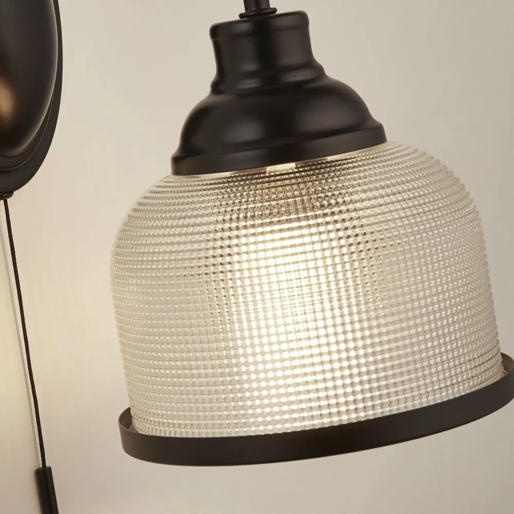 Clearance Searchlight Vintage Wandlampe mit Schalter H: 24,5 cm E27 Schwarz