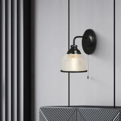 Searchlight Vintage Wandlampe mit Schalter H: 24,5 cm E27 Schwarz* Wandleuchten