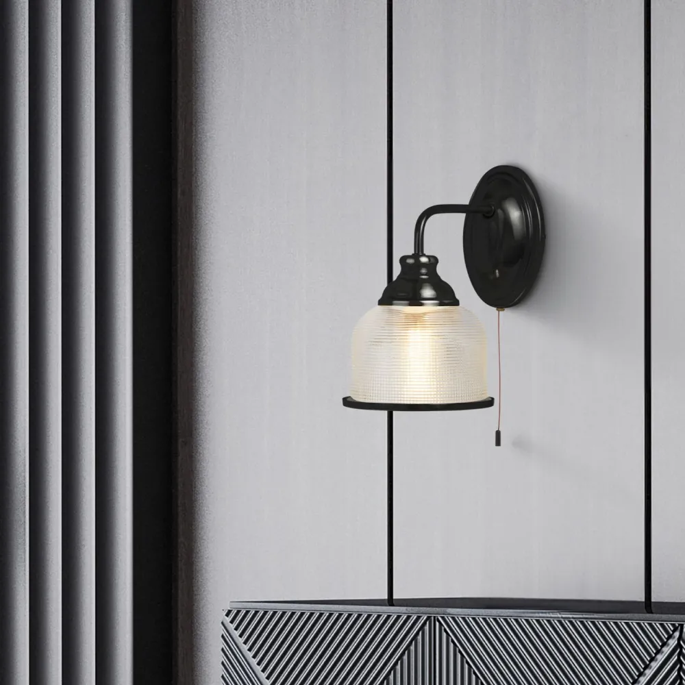 Searchlight Vintage Wandlampe mit Schalter H: 24,5 cm E27 Schwarz* Wandleuchten