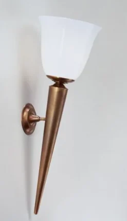 Best Berliner Messingleuchten Wandfackel Echt-Messing Glas E27 H:62 cm blendarm