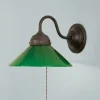 Sale Berliner Messingleuchten Wandlampe Antik Messing Glas Grün Schalter E27 T:25 cm