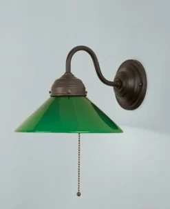 Sale Berliner Messingleuchten Wandlampe Antik Messing Glas Grün Schalter E27 T:25 cm