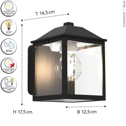 Outlet Eco-Light Wandlampe außen Aluminium E27 IP54 H:17,5 cm Schwarz