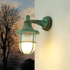 Best Lido Wandlampe außen E27 IP64 Grün antik Glas Echt-Messing