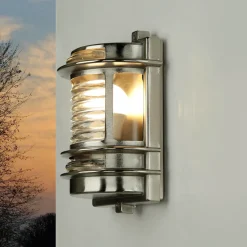 Hot Lido Wandlampe Außen Glas Messing in Nickel Maritim IP64