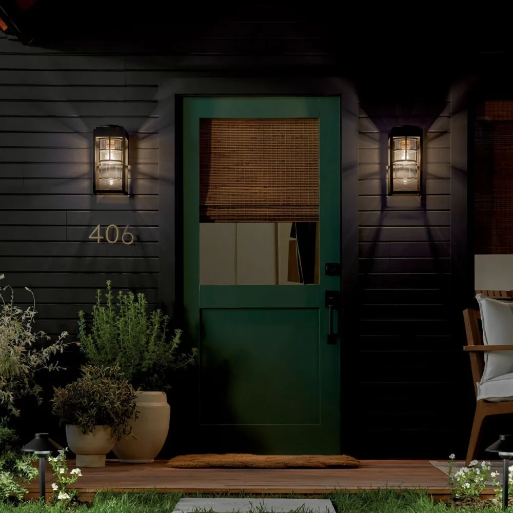 Discount Elstead Wandlampe außen H: 33 cm IP44 Schwarz E27 eckig klein