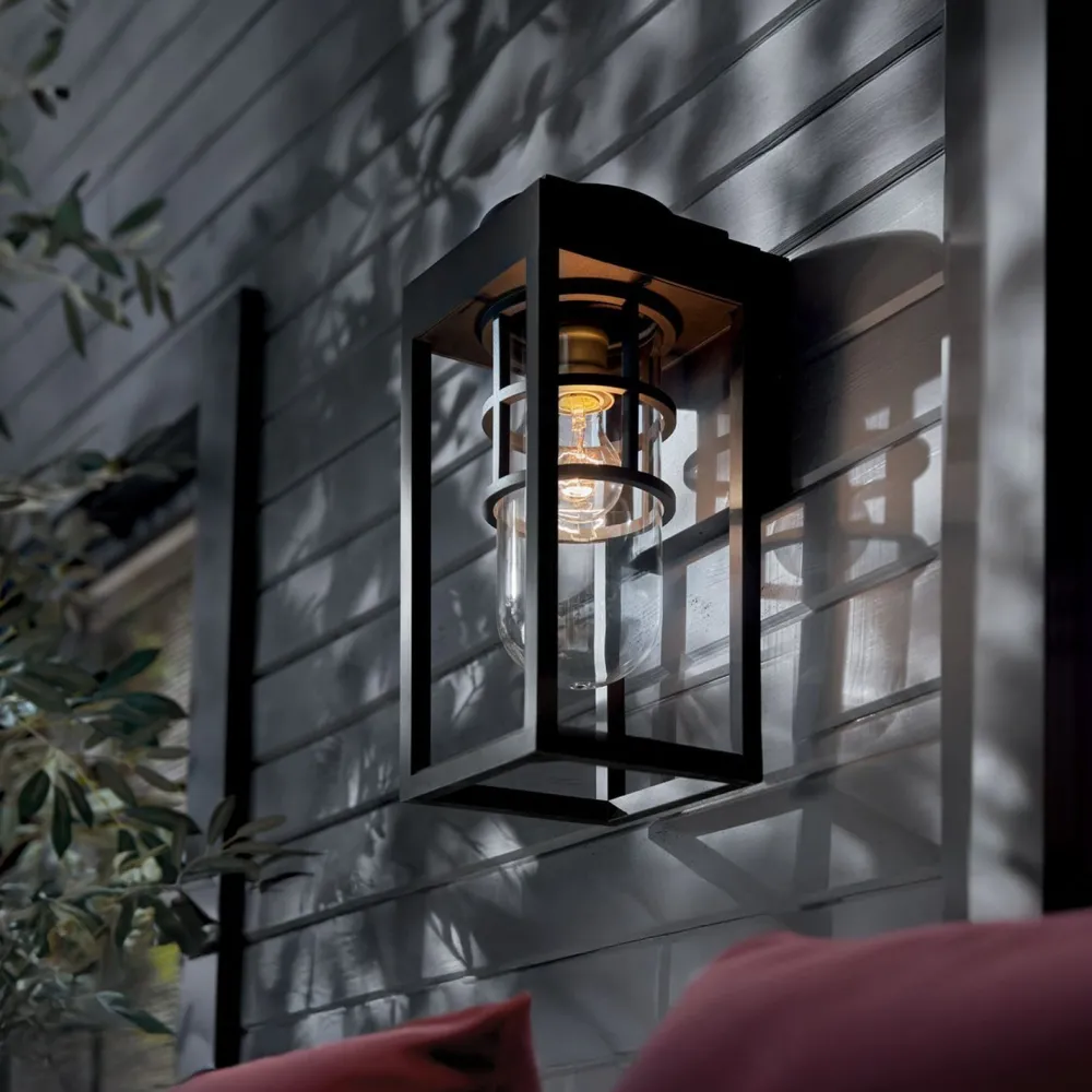 Discount Elstead Wandlampe außen H: 33 cm IP44 Schwarz E27 eckig klein