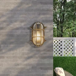 Outlet Searchlight Wandlampe außen IP44 E27 in Gold Antik H: 25 cm Maritim