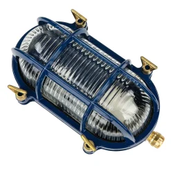 Lido Wandlampe außen IP64 Messing Riffelglas E27 Blau Maritim* Rustikale Lampen|Metall Lampen