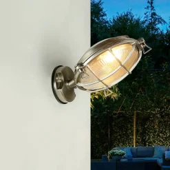 Lido Wandlampe außen Messing massiv Riffelglas E27 IP64 SERIFOS* Rustikale Lampen|Metall Lampen